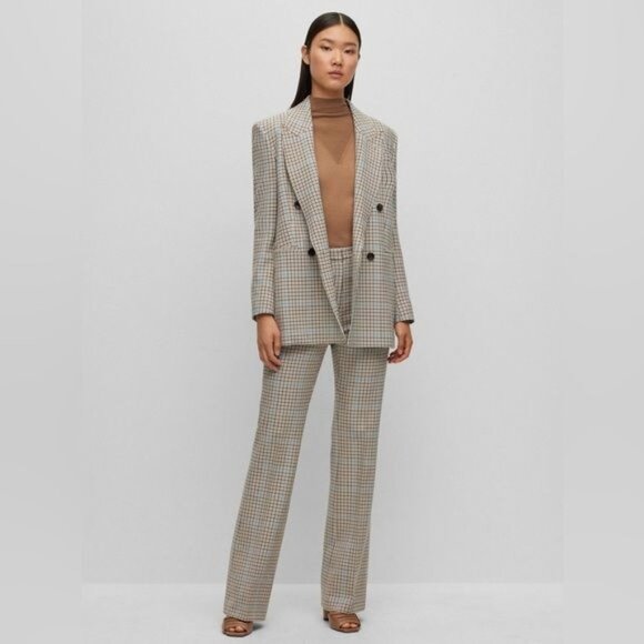 NWOT BOSS Tuleah Regular-Fit Bootcut Trousers In Checked Size 8 - Picture 14 of 14